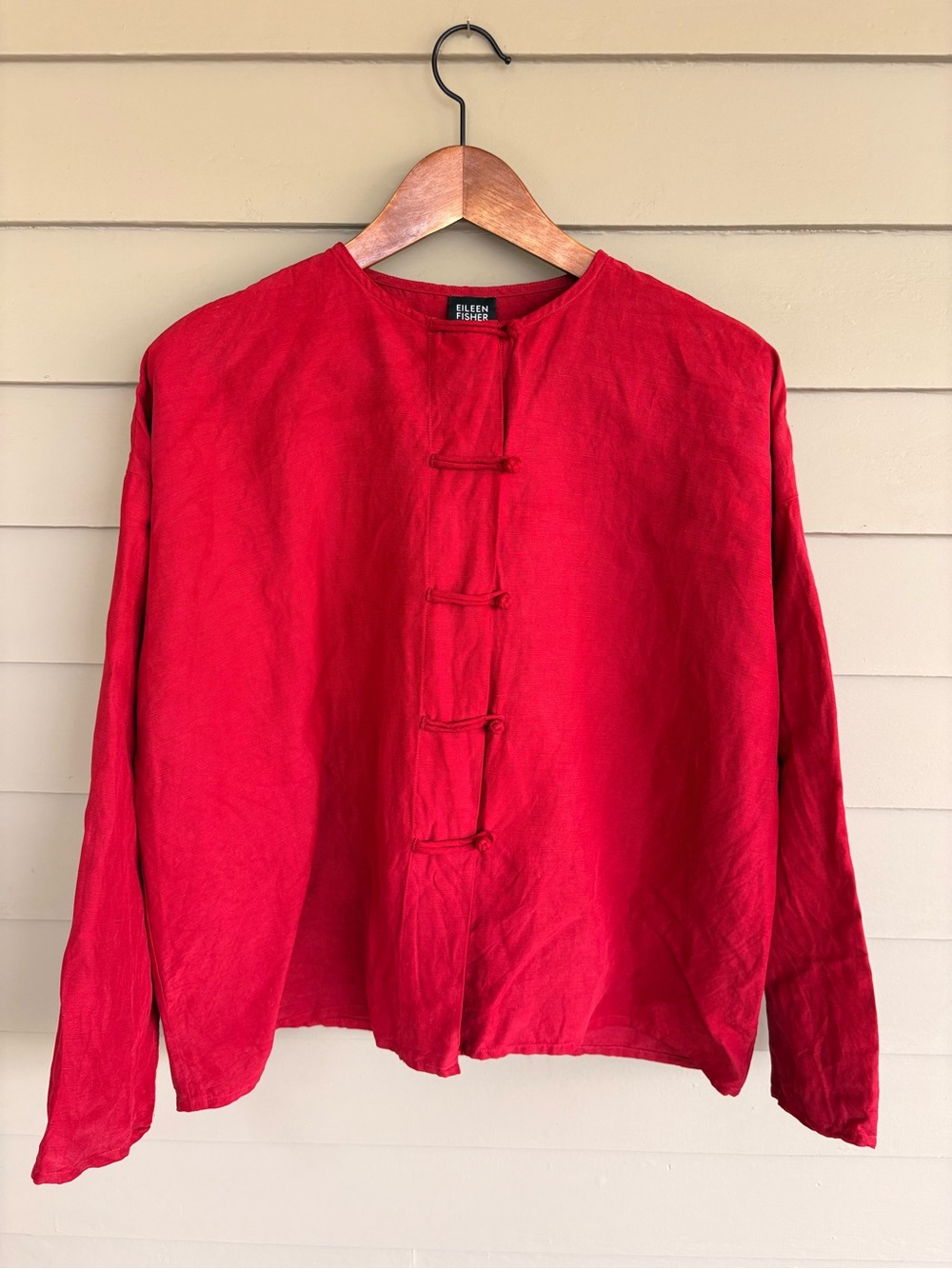 Eileen Fisher Red Silk Toggle Front Top